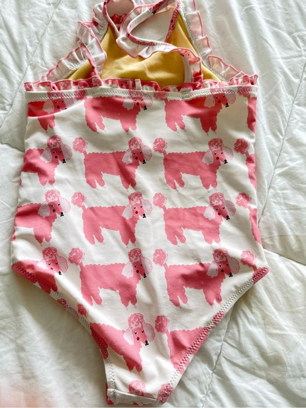 Pink Chicken Poodle Print Girls One-Piece Swimsuit